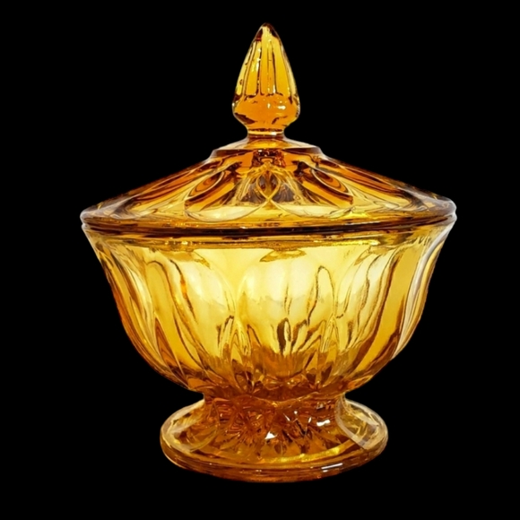 Vntg Anchor Hocking Amber Fairfield Covered Candy Jewelry Trinket - Picture 1 of 6